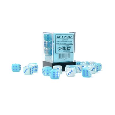 Gemini: 36D6 Pearl Turquoise-White / Blue Luminary Dice Block