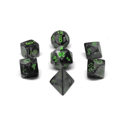 Gemini: Mini 7pc Polyhedral Black-Grey / green