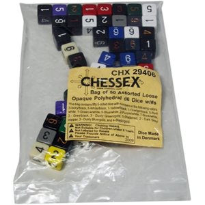 Opaque: Bag Of 50 Assorted D6 (with numbers)