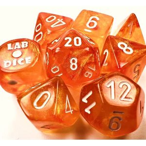 Lab Dice 6: Borealis: 7Pc Polyhedral Blood Orange / white Luminary (w / bonus die)