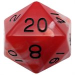 Dice: Acrylic 35mm D20: Red / White w /  Black Numbers ^ Q2 2024