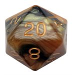 Dice: Acrylic 35mm D20: Black / Yellow w / Gold Numbers ^ Q2 2024