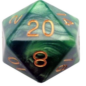 Dice: Acrylic 35mm D20: Green / Light Green w / Gold Numbers ^ Q2 2024