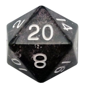 Dice: Acrylic 35mm D20: Ethereal Black w / White Numbers ^ Q2 2024