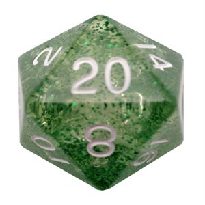 Dice: Acrylic 35mm D20: Ethereal Green w / White Numbers ^ Q2 2024