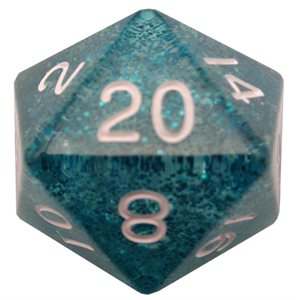 Dice: Acrylic 35mm D20: Ethereal Light Blue w / White Numbers ^ Q2 2024