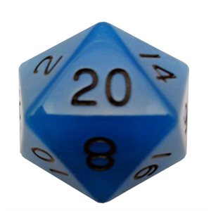Dice: Acrylic 35mm D20: Glow in the Dark: Blue w / Black Numbers ^ Q2 2024
