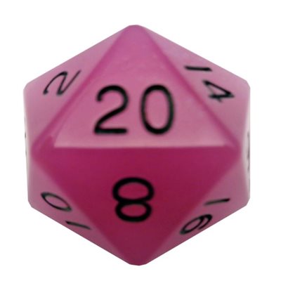 Dice: Acrylic 35mm D20: Glow in the Dark: Purple w / Black Numbers ^ Q3 2024