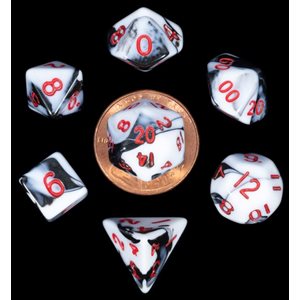 Dice: Mini 10mm 7pc Set: Marble: Red Numbers ^ Q2 2024
