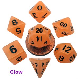 Dice: Mini 10mm 7pc Set: Glow in the Dark: Orange ^ Q2 2024