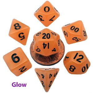 Dice: Mini 10mm 7pc Set: Glow in the Dark: Orange