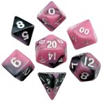 Dice: Mini 10mm 7pc Set: Pink / Black w /  Gold Numbers ^ Q2 2024