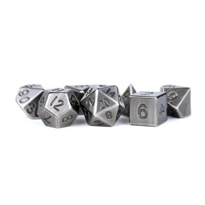 Dice: Metal 16mm 7pc Set: Antique Silver ^ Q3 2024