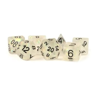 Dice: Resin 16mm 7pc Set: Icy Opal Clear ^ Q3 2024