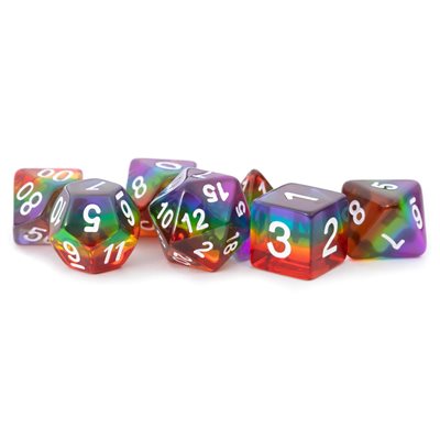 Dice: Resin 16mm 7pc Set: Translucent Rainbow ^ Q2 2024