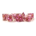 Dice: Resin 16mm 7pc Set: Pearl Pink w / Copper Numbers ^ Q2 2024