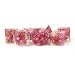 Dice: Resin 16mm 7pc Set: Pearl Pink w / Copper Numbers ^ Q3 2024