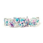 Dice: Resin 16mm 7pc Set: Pearl Gradient Purple / Teal / White ^ Q3 2024