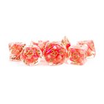 Dice: Resin 16mm 7pc Set: Pearl Red w /  Copper Numbers ^ Q3 2024