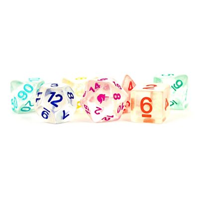 Dice: Resin 16mm 7pc Set: Unicorn Rainbow Ice ^ Q2 2024