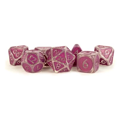 Dice: Enamel Acrylic 16mm 7pc Set: Ice w / Purple Enamel ^ Q3 2024